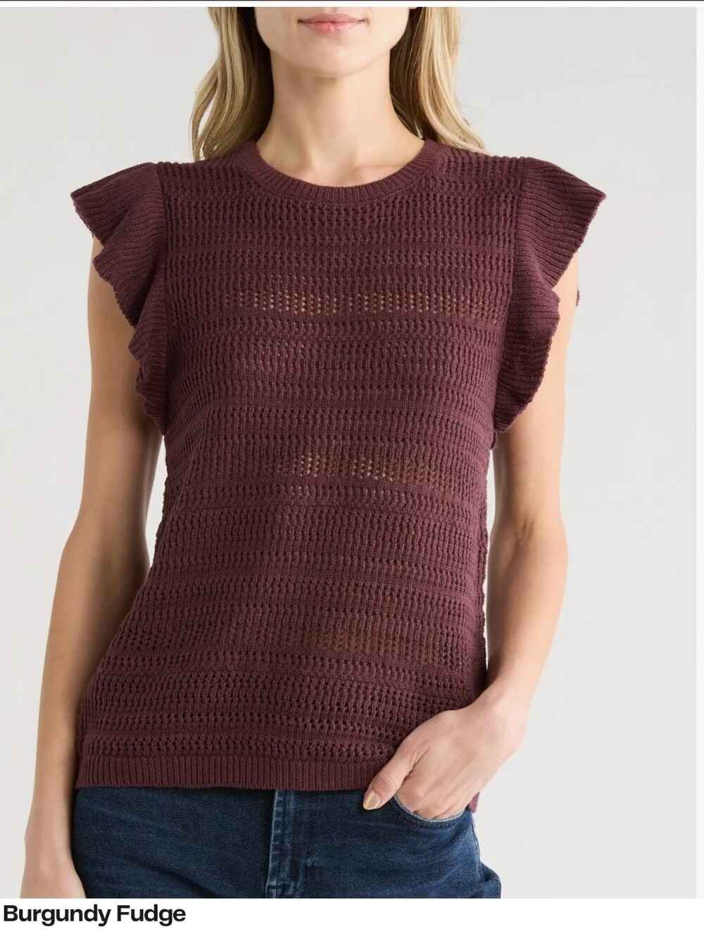 Melrose and Market Burgundy Fudge Knit Ruffle Tank